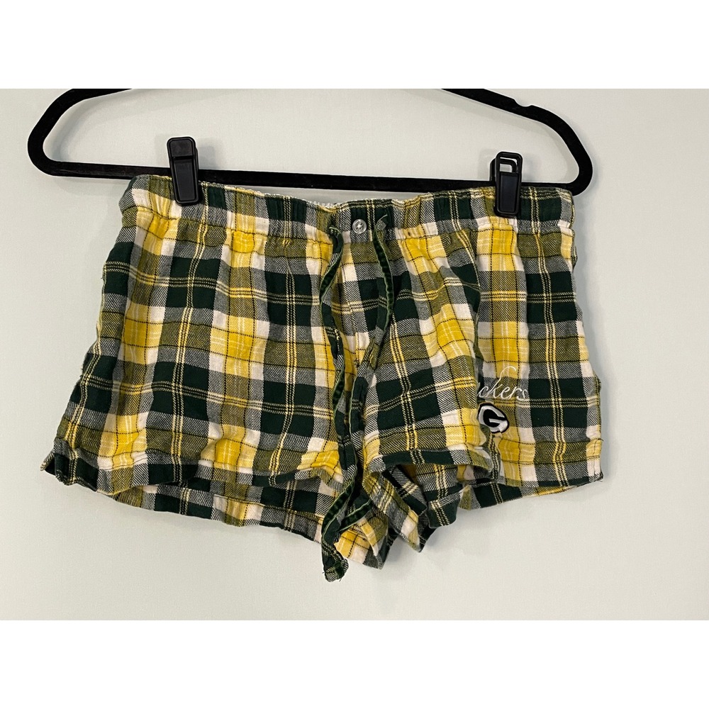Reebok NFL Green Bay Packers Plaid‎ Flannel Pajama Sleep Shorts Womens SMALL